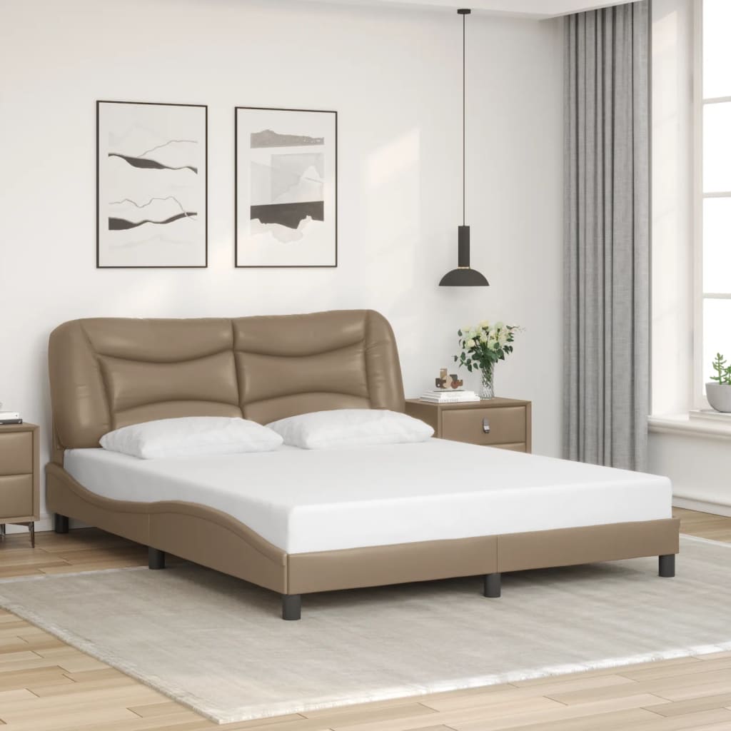 Bedframe met LED-verlichting kunstleer cappuccino 160x200 cm is nu te koop bij PeponiXL, paradijselijk wonen!