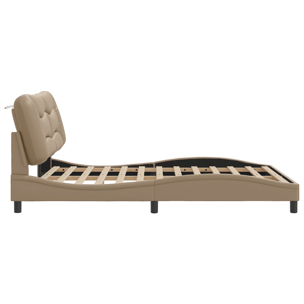 Bedframe met LED-verlichting kunstleer cappuccino 160x200 cm is nu te koop bij PeponiXL, paradijselijk wonen!