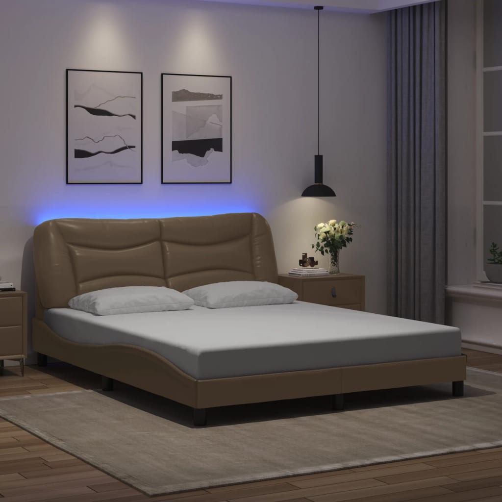 Bedframe met LED-verlichting kunstleer cappuccino 160x200 cm is nu te koop bij PeponiXL, paradijselijk wonen!