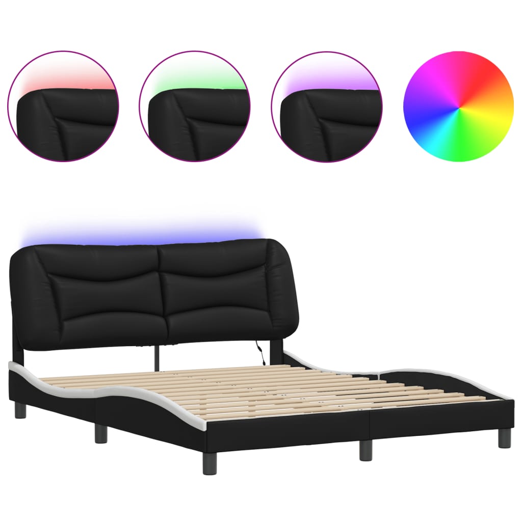 Bedframe met LED-verlichting kunstleer zwart en wit 160x200 cm is nu te koop bij PeponiXL, paradijselijk wonen!
