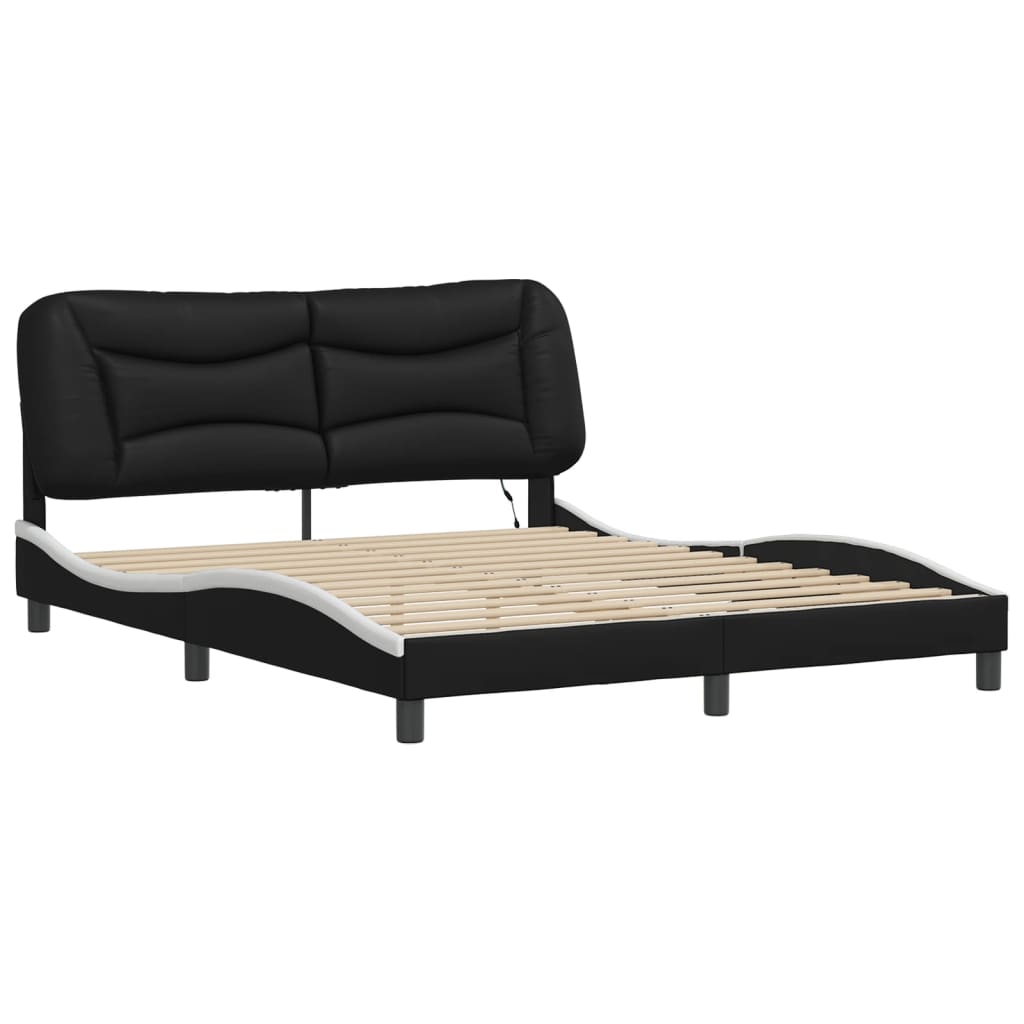 Bedframe met LED-verlichting kunstleer zwart en wit 160x200 cm is nu te koop bij PeponiXL, paradijselijk wonen!