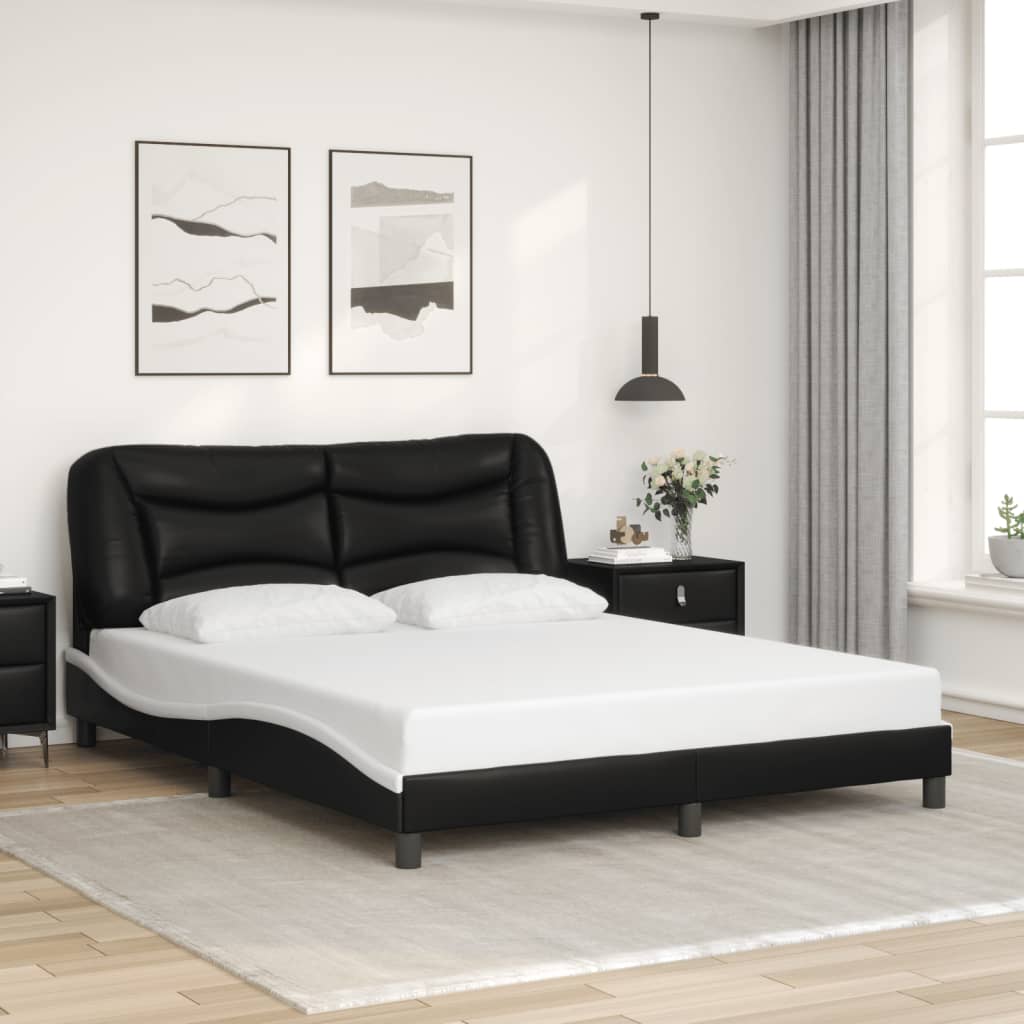 Bedframe met LED-verlichting kunstleer zwart en wit 160x200 cm is nu te koop bij PeponiXL, paradijselijk wonen!