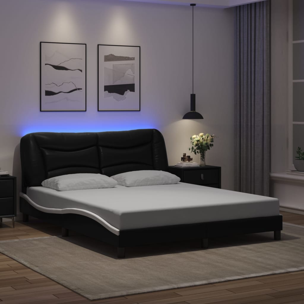 Bedframe met LED zonder matras "Hvar" zwart en wit 160x200 cm is nu te koop bij PeponiXL, paradijselijk wonen!