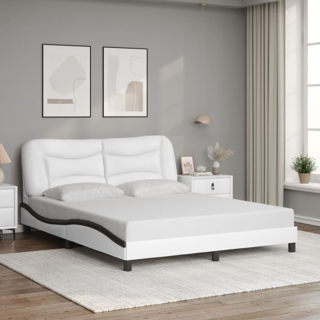 Bedframe met LED zonder matras "Hvar" wit en zwart 160x200 cm is nu te koop bij PeponiXL, paradijselijk wonen!