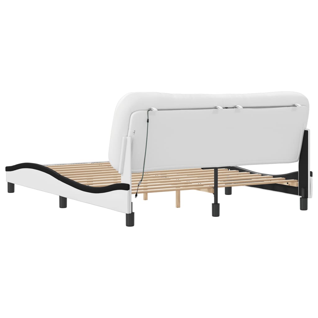 Bedframe met LED-verlichting kunstleer wit en zwart 160x200 cm is nu te koop bij PeponiXL, paradijselijk wonen!