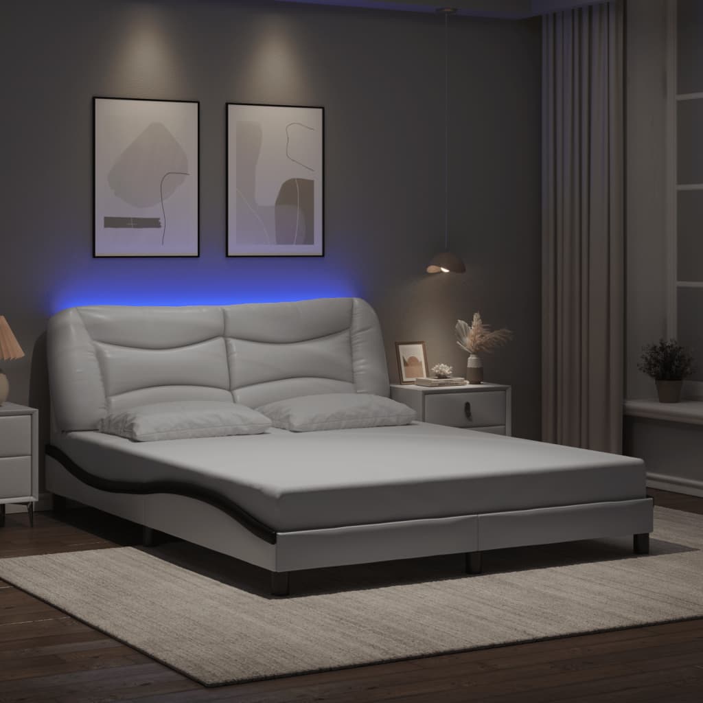 Bedframe met LED zonder matras "Hvar" wit en zwart 160x200 cm is nu te koop bij PeponiXL, paradijselijk wonen!