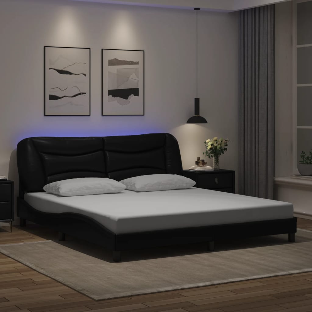 Bedframe met LED-verlichting kunstleer zwart 180x200 cm is nu te koop bij PeponiXL, paradijselijk wonen!