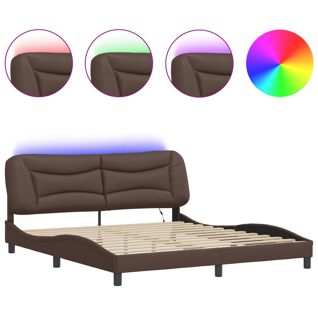 Bedframe met LED zonder matras "Hvar" bruin 180x200 cm is nu te koop bij PeponiXL, paradijselijk wonen!