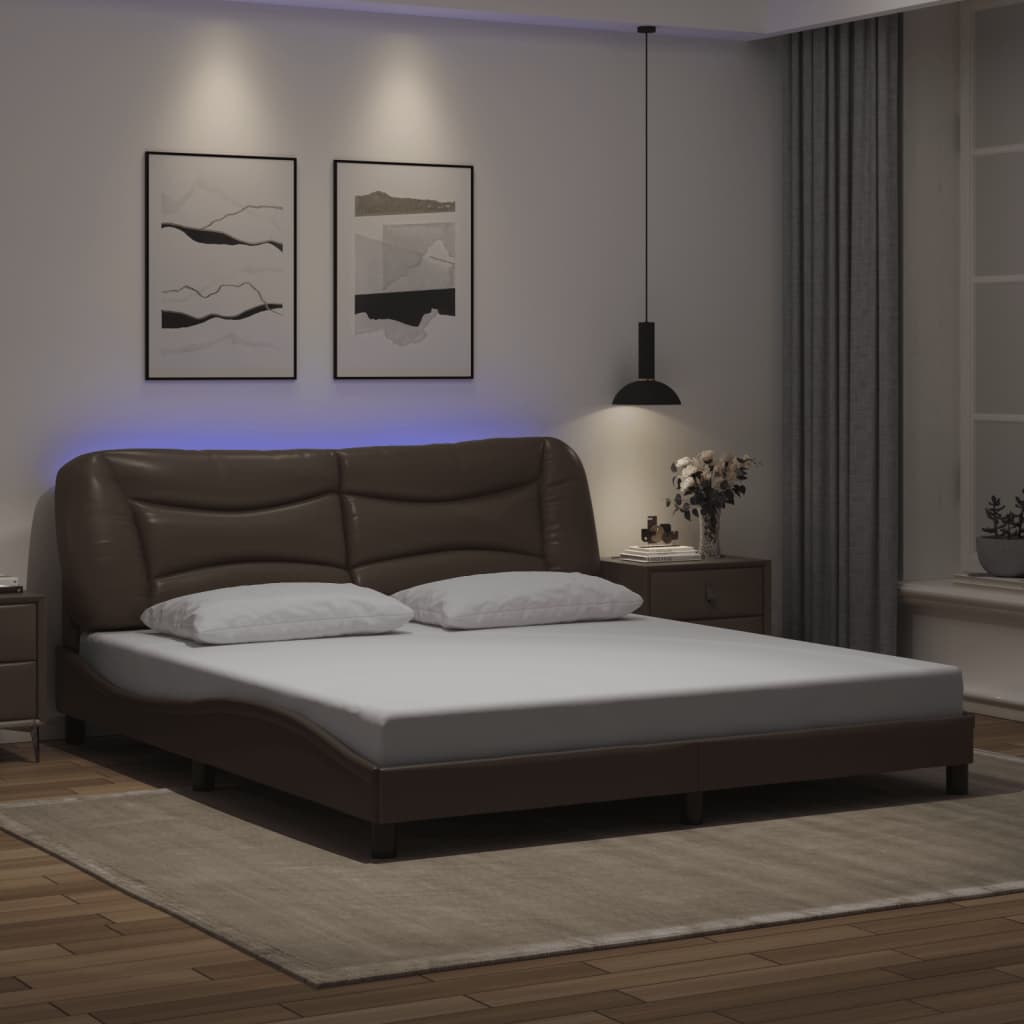 Bedframe met LED zonder matras "Hvar" bruin 180x200 cm is nu te koop bij PeponiXL, paradijselijk wonen!