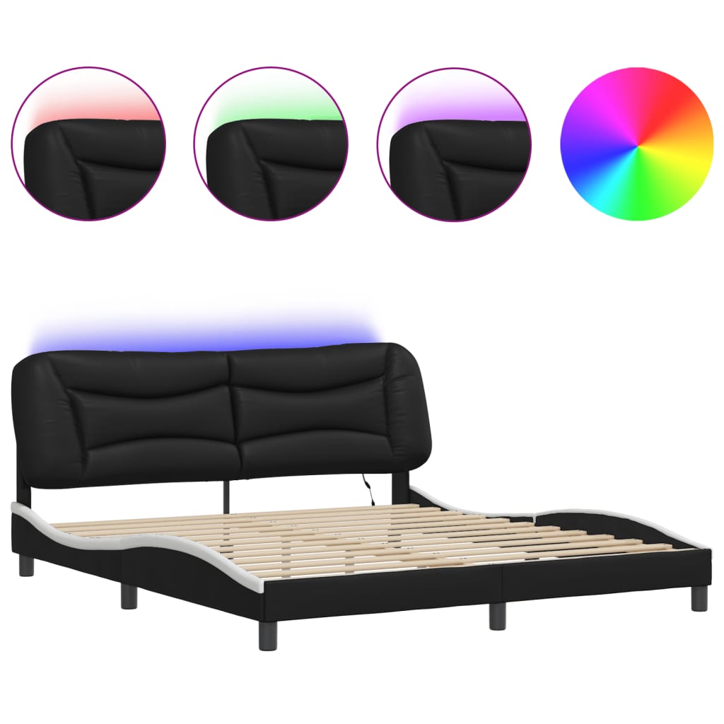 Bedframe met LED zonder matras "Hvar" zwart en wit 180x200 cm is nu te koop bij PeponiXL, paradijselijk wonen!