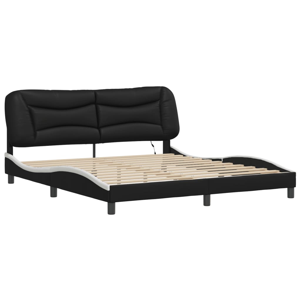 Bedframe met LED zonder matras "Hvar" zwart en wit 180x200 cm is nu te koop bij PeponiXL, paradijselijk wonen!