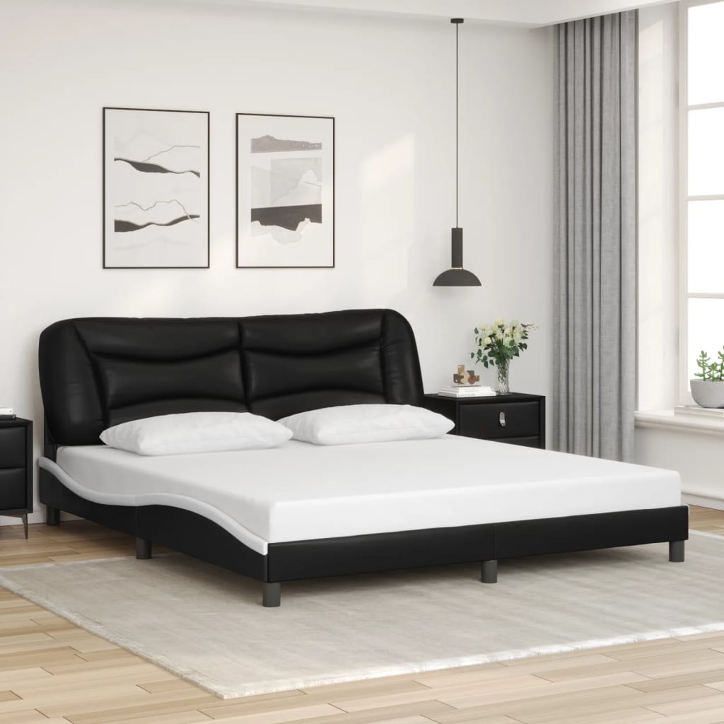 Bedframe met LED zonder matras "Hvar" zwart en wit 180x200 cm is nu te koop bij PeponiXL, paradijselijk wonen!