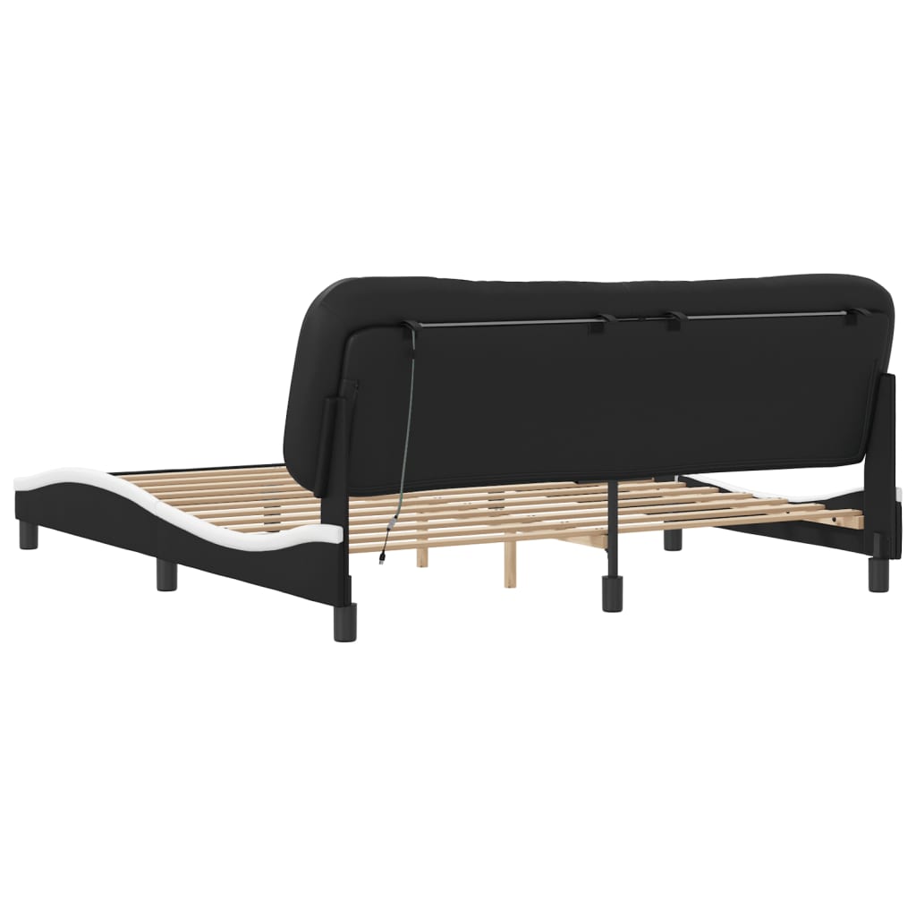 Bedframe met LED-verlichting kunstleer zwart en wit 180x200 cm is nu te koop bij PeponiXL, paradijselijk wonen!