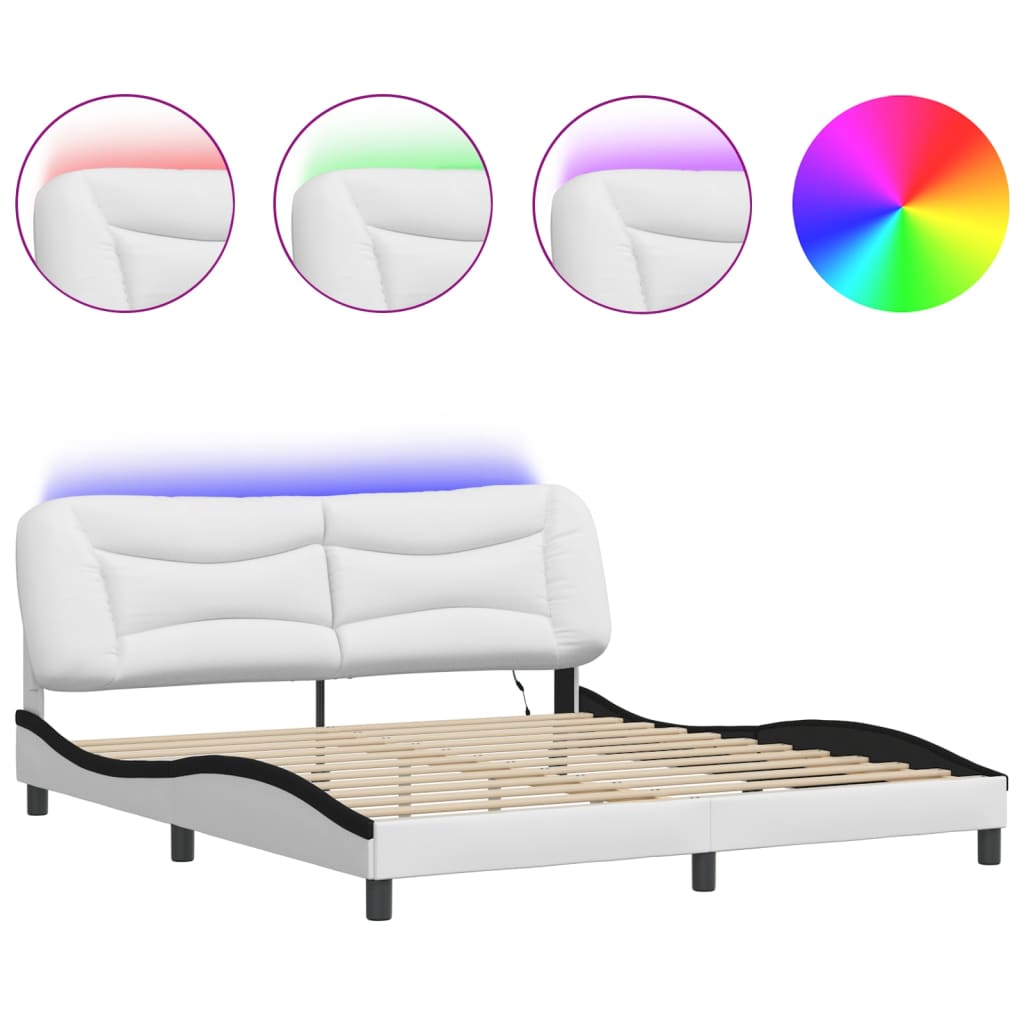 Bedframe met LED-verlichting kunstleer wit en zwart 180x200 cm is nu te koop bij PeponiXL, paradijselijk wonen!