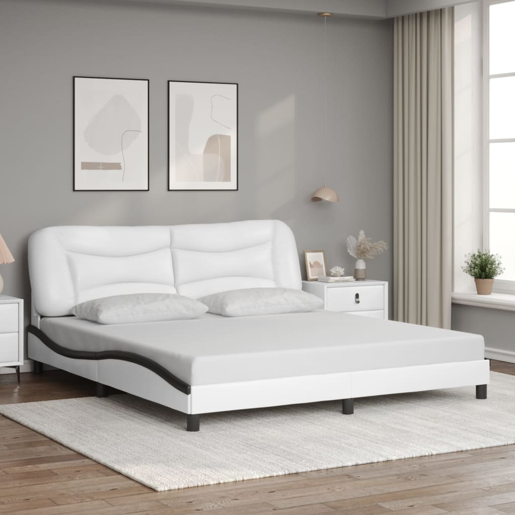 Bedframe met LED zonder matras "Hvar" wit en zwart 180x200 cm is nu te koop bij PeponiXL, paradijselijk wonen!