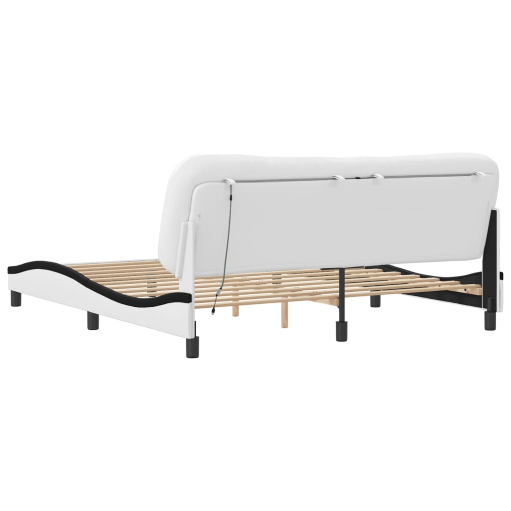 Bedframe met LED-verlichting kunstleer wit en zwart 180x200 cm is nu te koop bij PeponiXL, paradijselijk wonen!