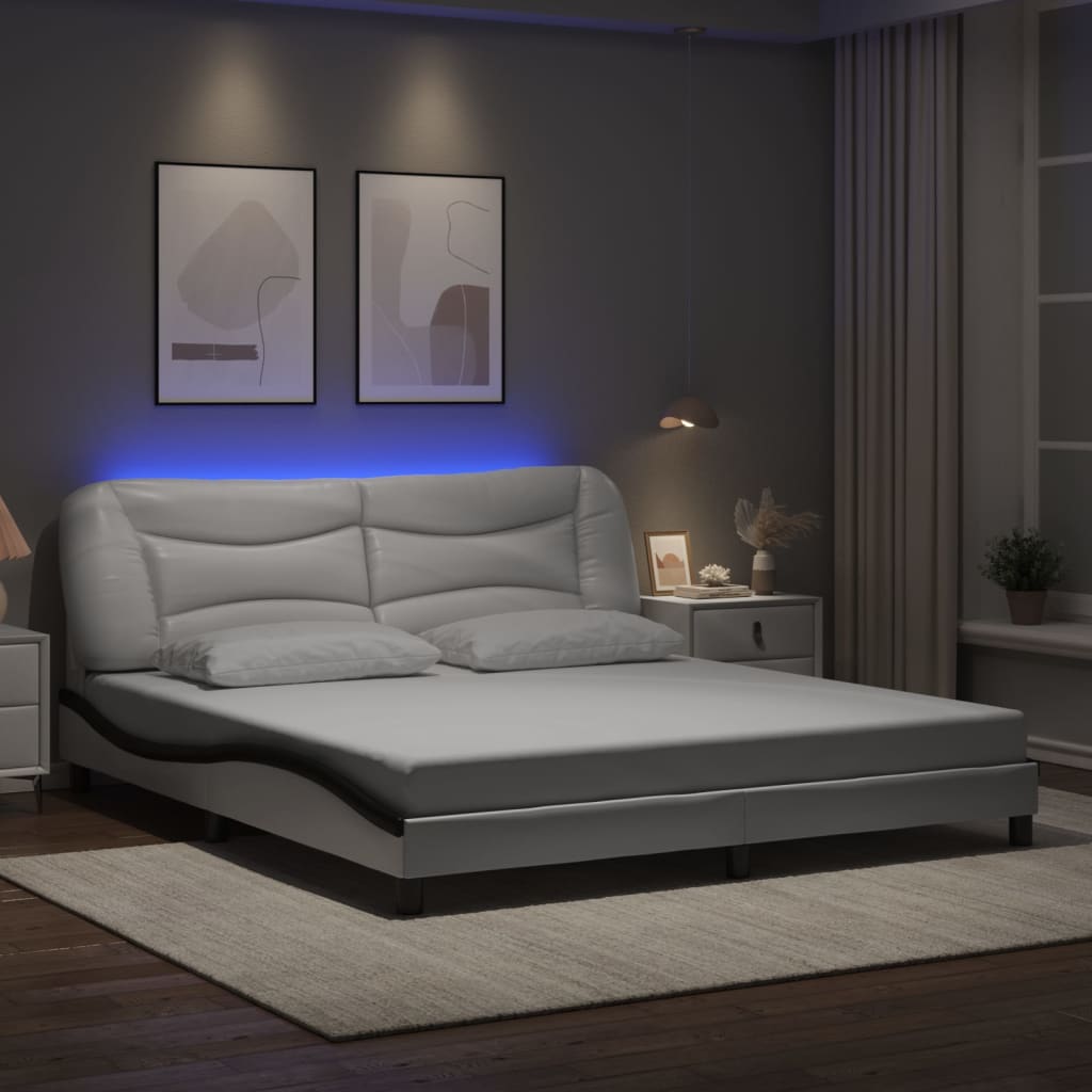 Bedframe met LED-verlichting kunstleer wit en zwart 180x200 cm is nu te koop bij PeponiXL, paradijselijk wonen!