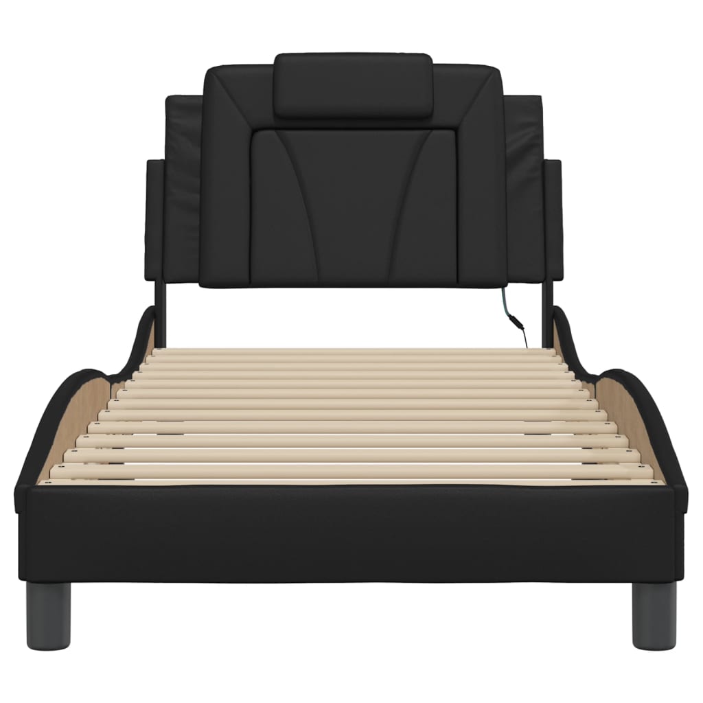 Bedframe met LED-verlichting kunstleer zwart 80x200 cm is nu te koop bij PeponiXL, paradijselijk wonen!