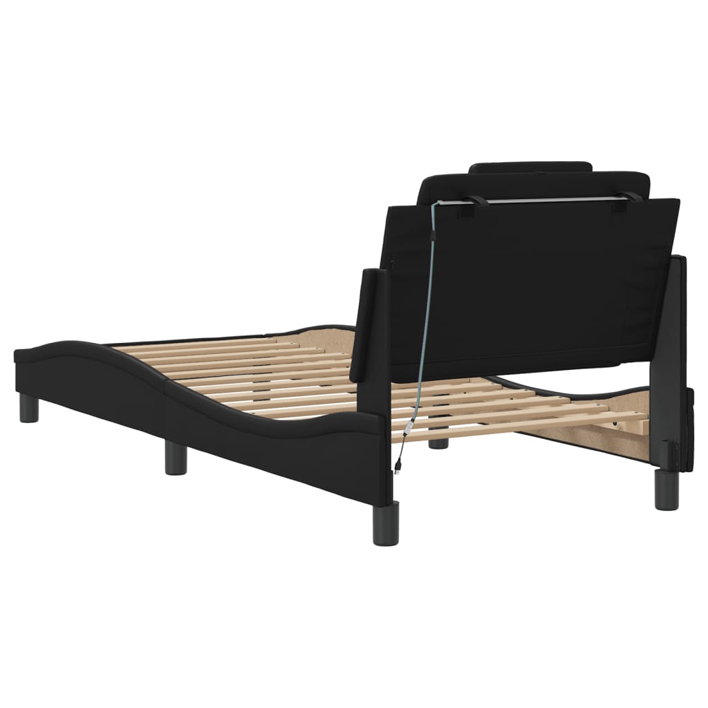 Bedframe "Viana" met LED zonder matras zwart 80x200 cm is nu te koop bij PeponiXL, paradijselijk wonen!