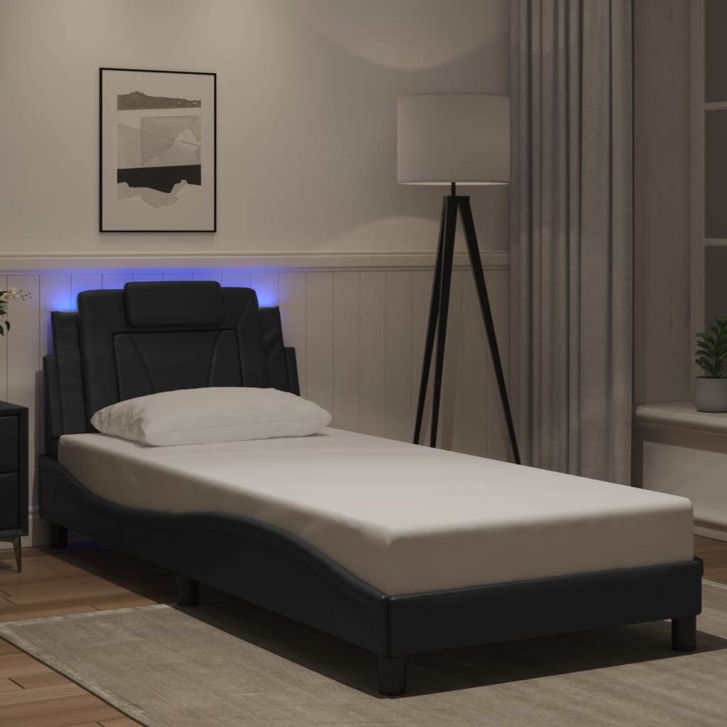 Bedframe "Viana" met LED zonder matras zwart 80x200 cm is nu te koop bij PeponiXL, paradijselijk wonen!