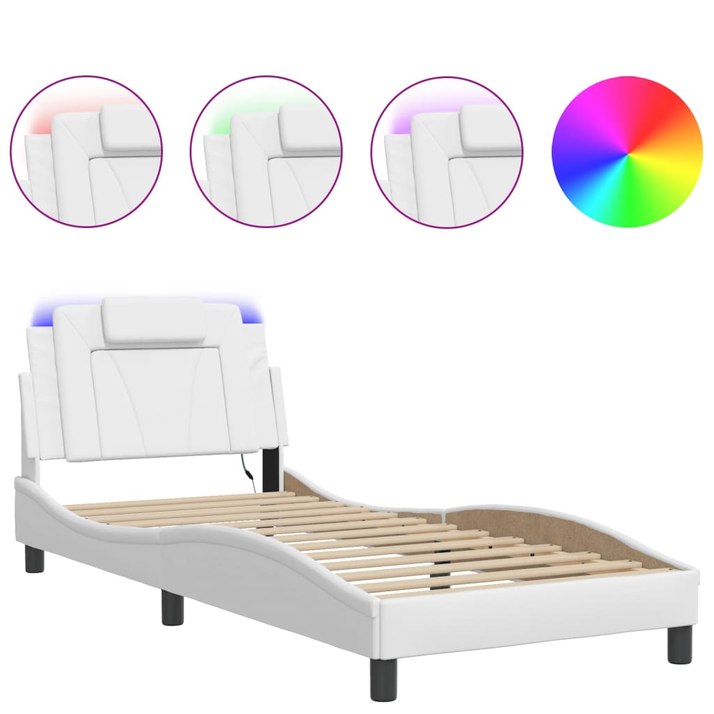 Bedframe met LED-verlichting kunstleer wit 80x200 cm is nu te koop bij PeponiXL, paradijselijk wonen!