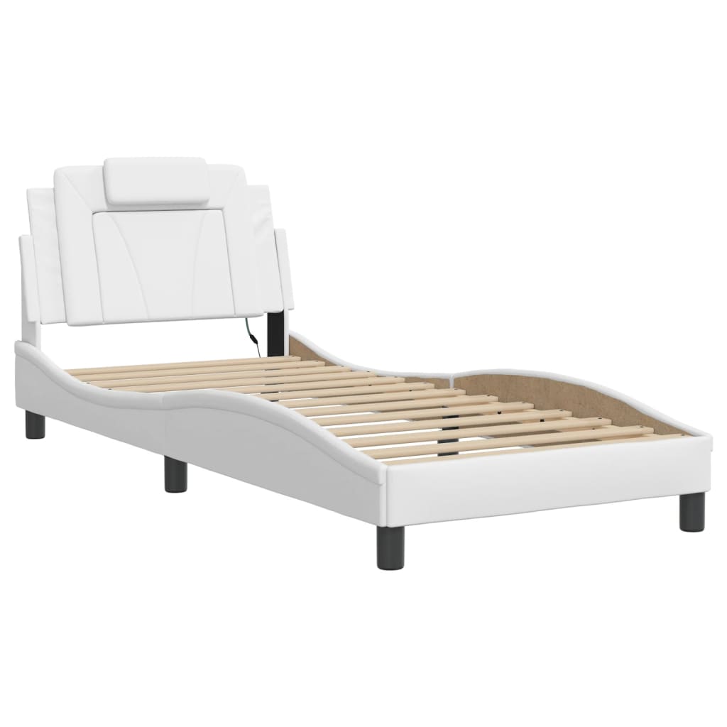 Bedframe met LED-verlichting kunstleer wit 80x200 cm is nu te koop bij PeponiXL, paradijselijk wonen!