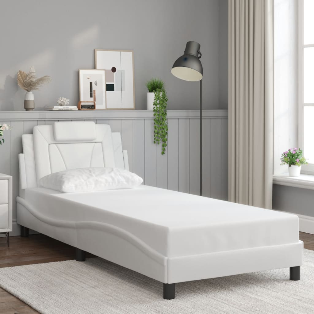 Bedframe met LED-verlichting kunstleer wit 80x200 cm is nu te koop bij PeponiXL, paradijselijk wonen!