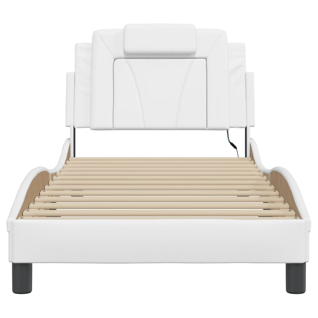 Bedframe met LED-verlichting kunstleer wit 80x200 cm is nu te koop bij PeponiXL, paradijselijk wonen!