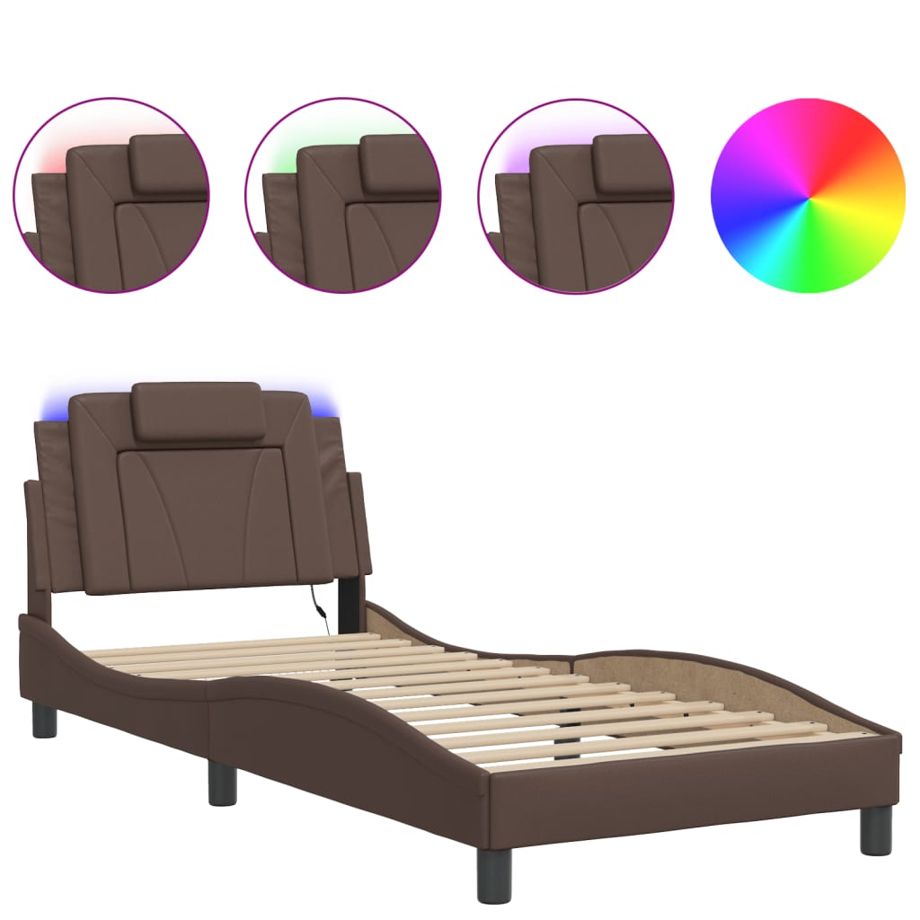 Bedframe met LED-verlichting kunstleer bruin 80x200 cm is nu te koop bij PeponiXL, paradijselijk wonen!