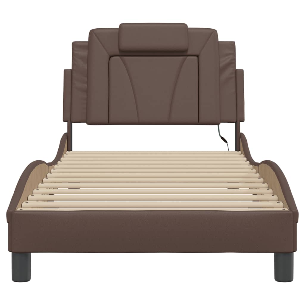 Bedframe met LED-verlichting kunstleer bruin 80x200 cm is nu te koop bij PeponiXL, paradijselijk wonen!