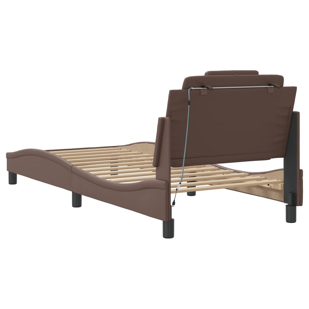 Bedframe met LED-verlichting kunstleer bruin 80x200 cm is nu te koop bij PeponiXL, paradijselijk wonen!