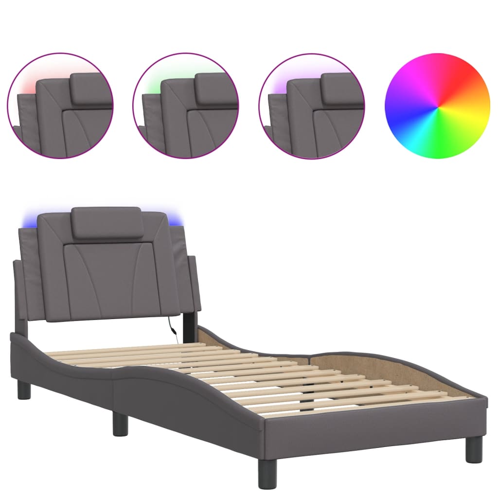 Bedframe met LED-verlichting kunstleer grijs 80x200 cm is nu te koop bij PeponiXL, paradijselijk wonen!