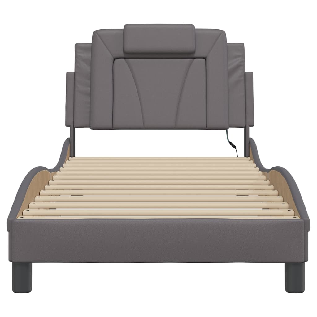 Bedframe met LED-verlichting kunstleer grijs 80x200 cm is nu te koop bij PeponiXL, paradijselijk wonen!