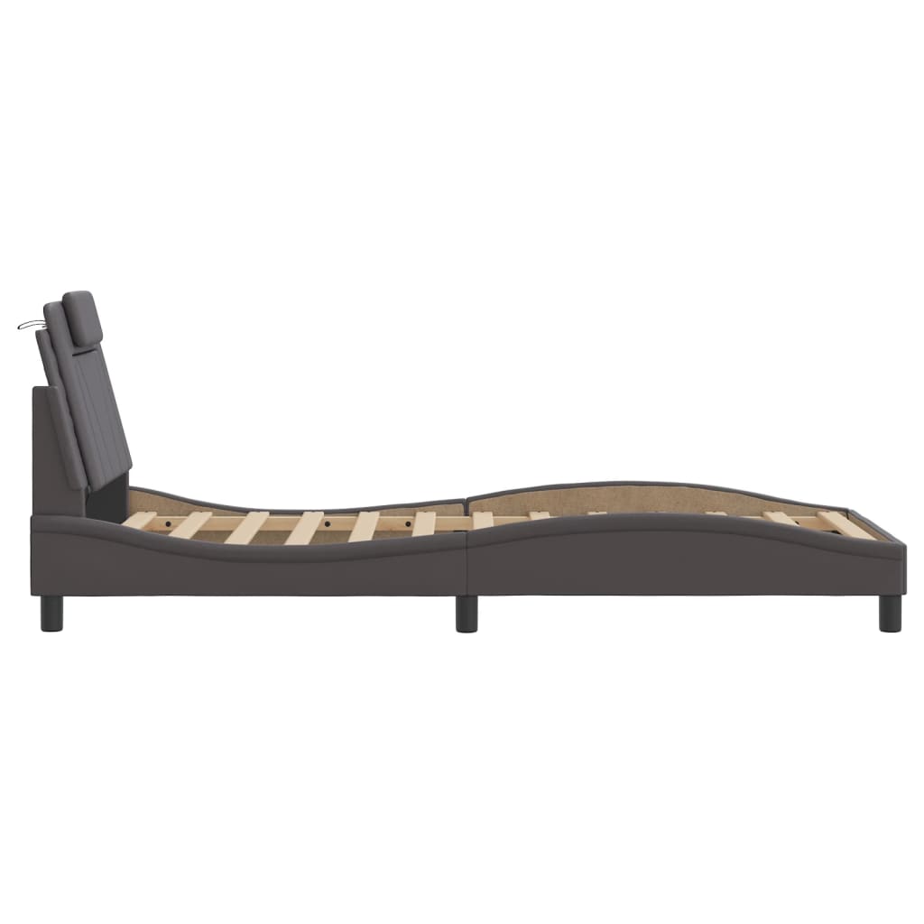 Bedframe met LED-verlichting kunstleer grijs 80x200 cm is nu te koop bij PeponiXL, paradijselijk wonen!