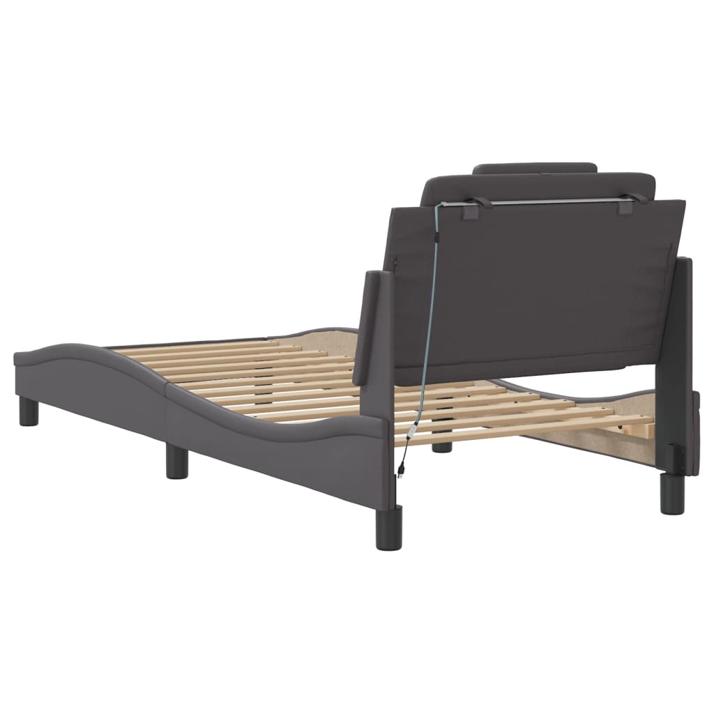 Bedframe met LED-verlichting kunstleer grijs 80x200 cm is nu te koop bij PeponiXL, paradijselijk wonen!