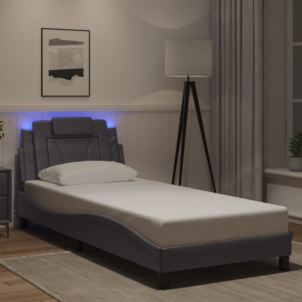 Bedframe met LED-verlichting kunstleer grijs 80x200 cm is nu te koop bij PeponiXL, paradijselijk wonen!