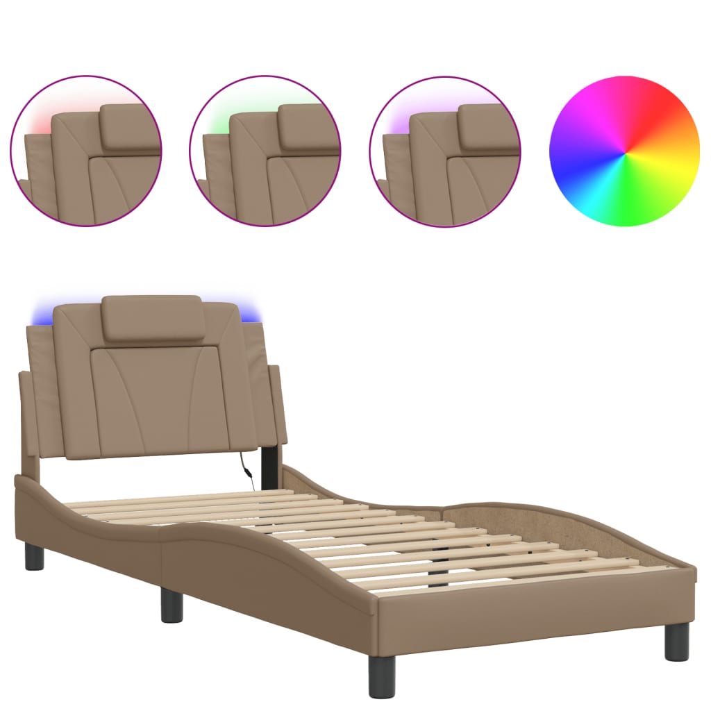 Bedframe met LED-verlichting kunstleer cappuccino 80x200 cm is nu te koop bij PeponiXL, paradijselijk wonen!