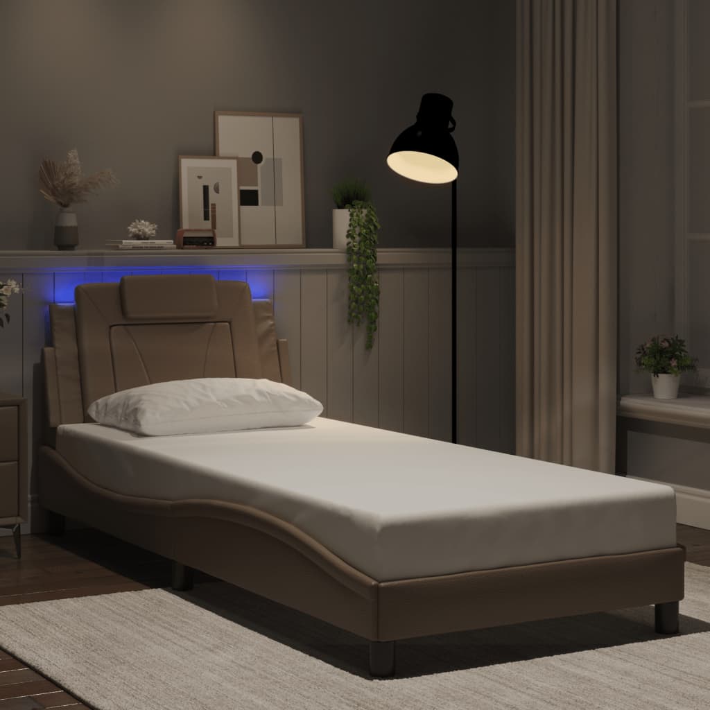 Bedframe met LED-verlichting kunstleer cappuccino 80x200 cm is nu te koop bij PeponiXL, paradijselijk wonen!