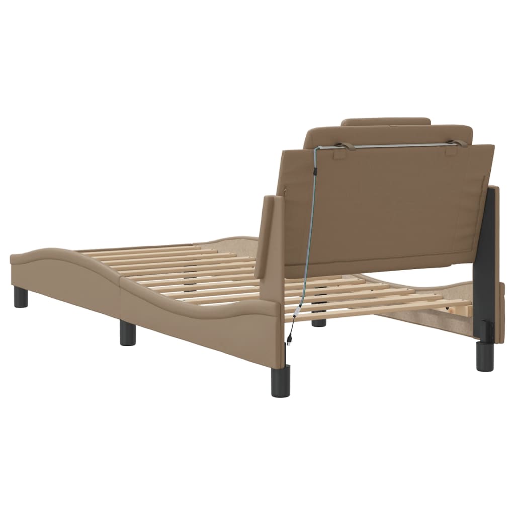 Bedframe met LED-verlichting kunstleer cappuccino 80x200 cm is nu te koop bij PeponiXL, paradijselijk wonen!