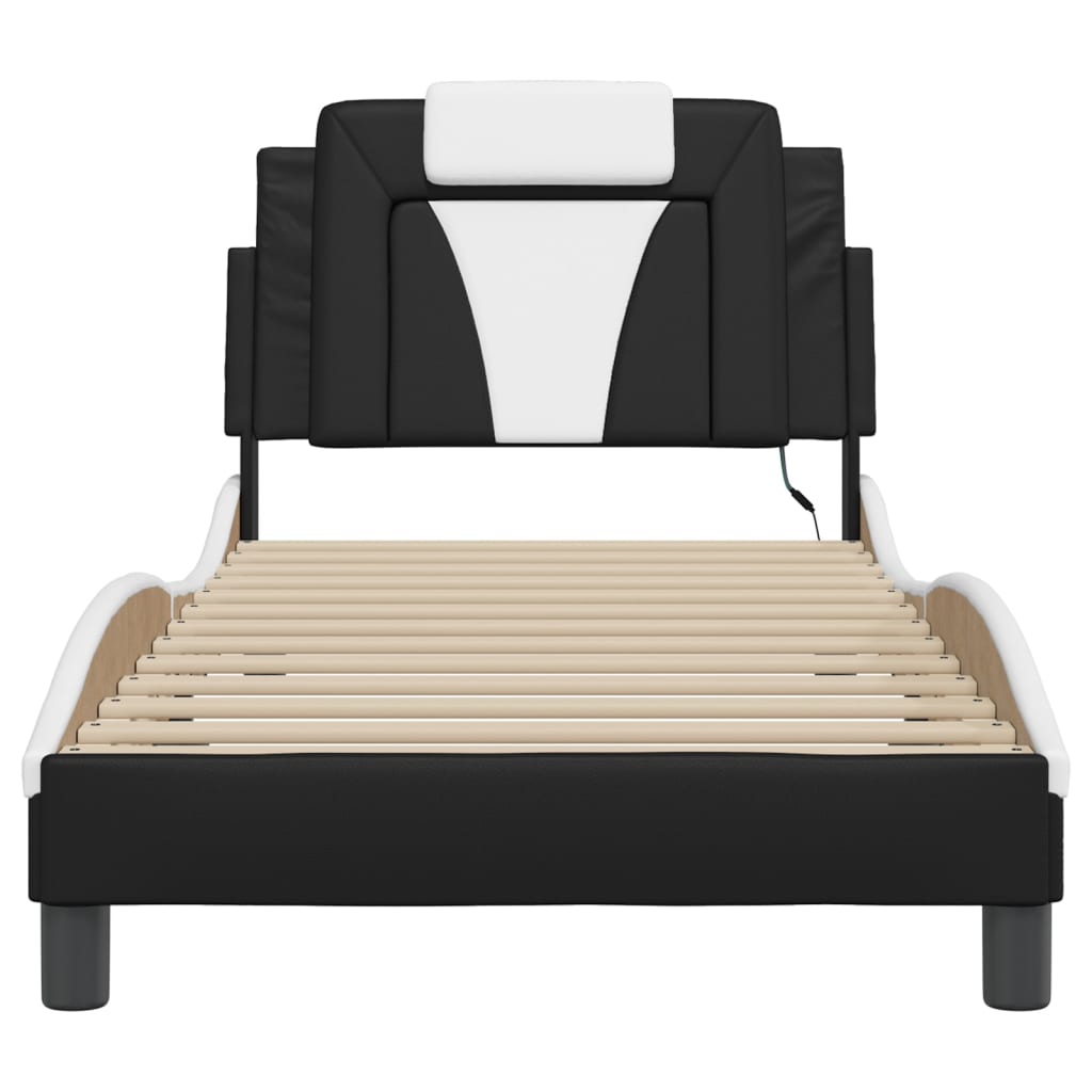 Bedframe met LED-verlichting kunstleer zwart en wit 80x200 cm is nu te koop bij PeponiXL, paradijselijk wonen!