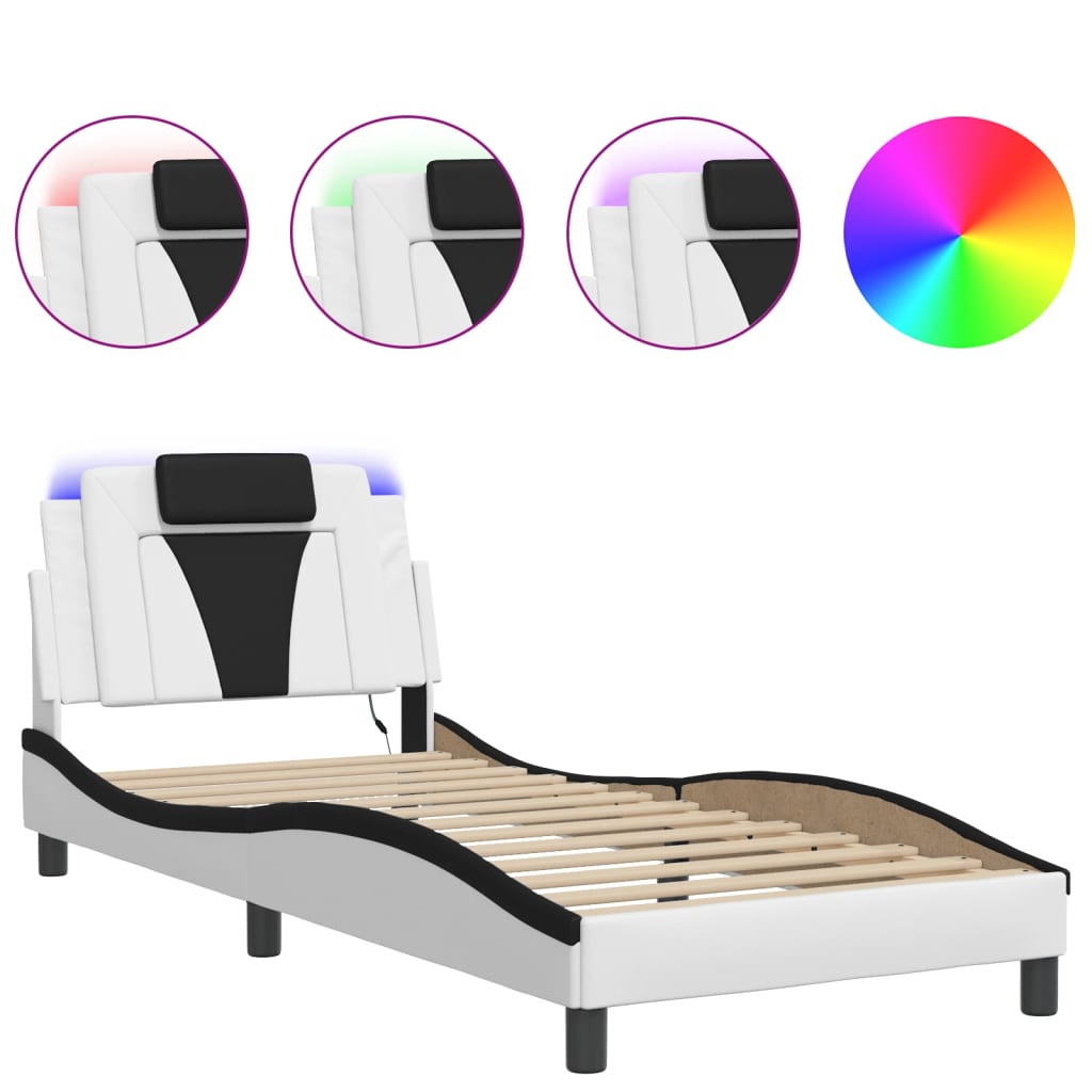 Bedframe met LED-verlichting kunstleer wit en zwart 80x200 cm is nu te koop bij PeponiXL, paradijselijk wonen!