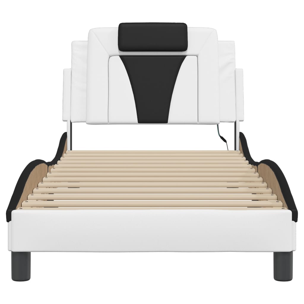 Bedframe met LED-verlichting kunstleer wit en zwart 80x200 cm is nu te koop bij PeponiXL, paradijselijk wonen!