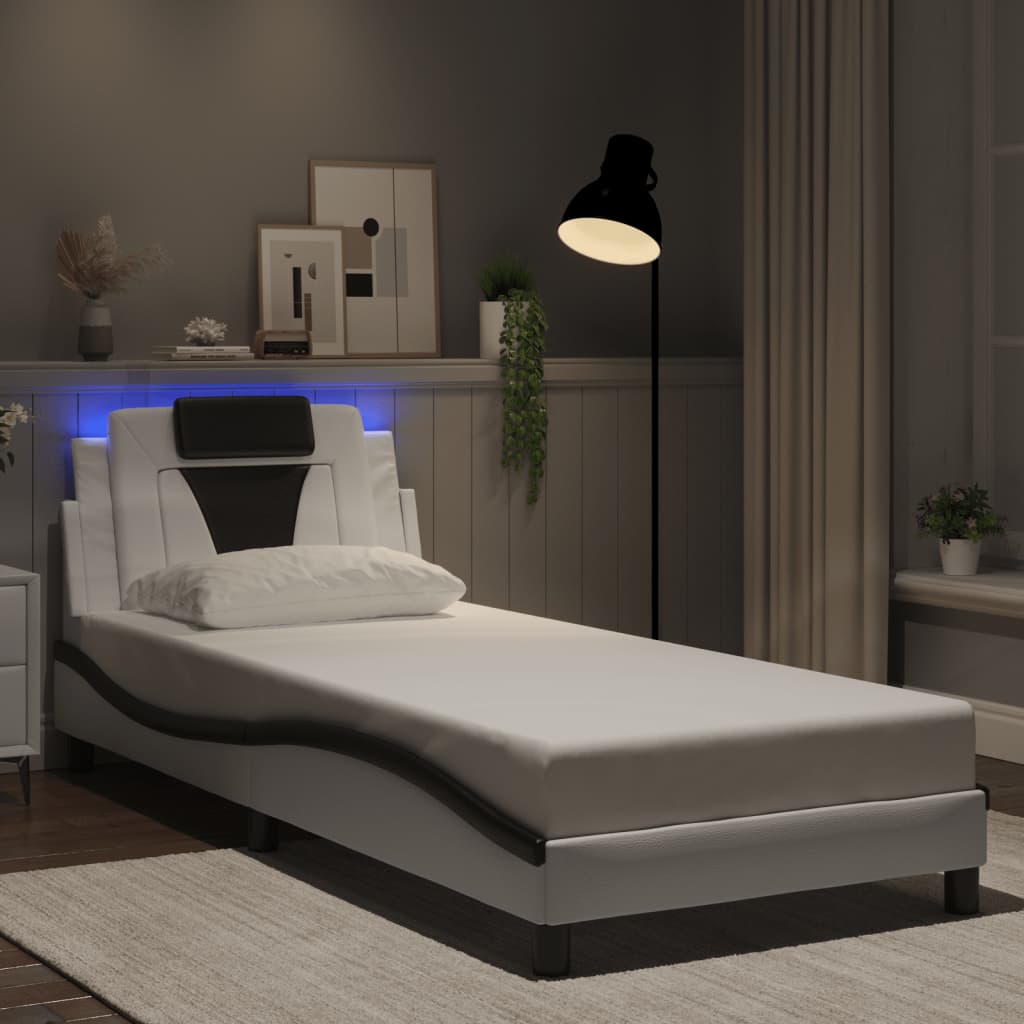 Bedframe met LED-verlichting kunstleer wit en zwart 80x200 cm is nu te koop bij PeponiXL, paradijselijk wonen!