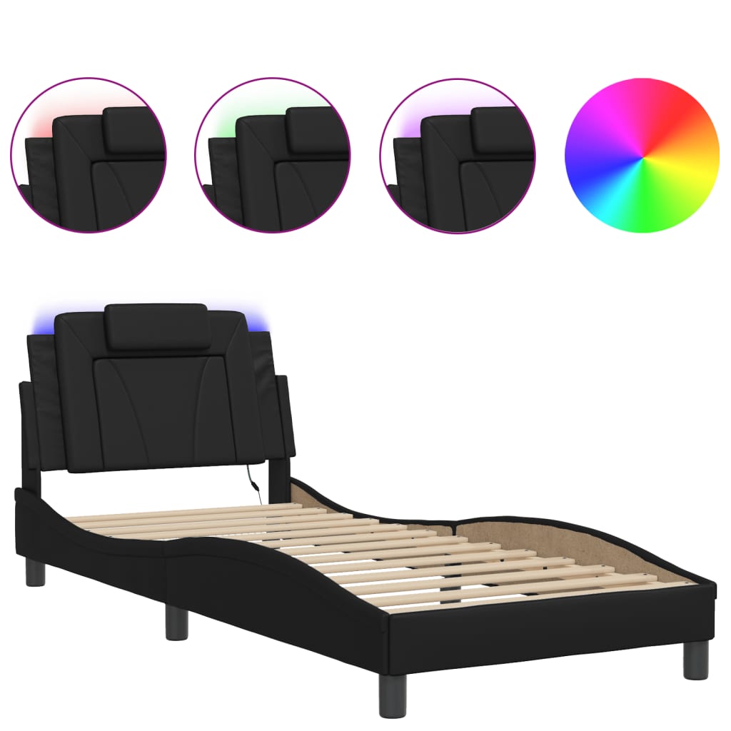 Bedframe "Viana" met LED zonder matras zwart 90x190 cm is nu te koop bij PeponiXL, paradijselijk wonen!