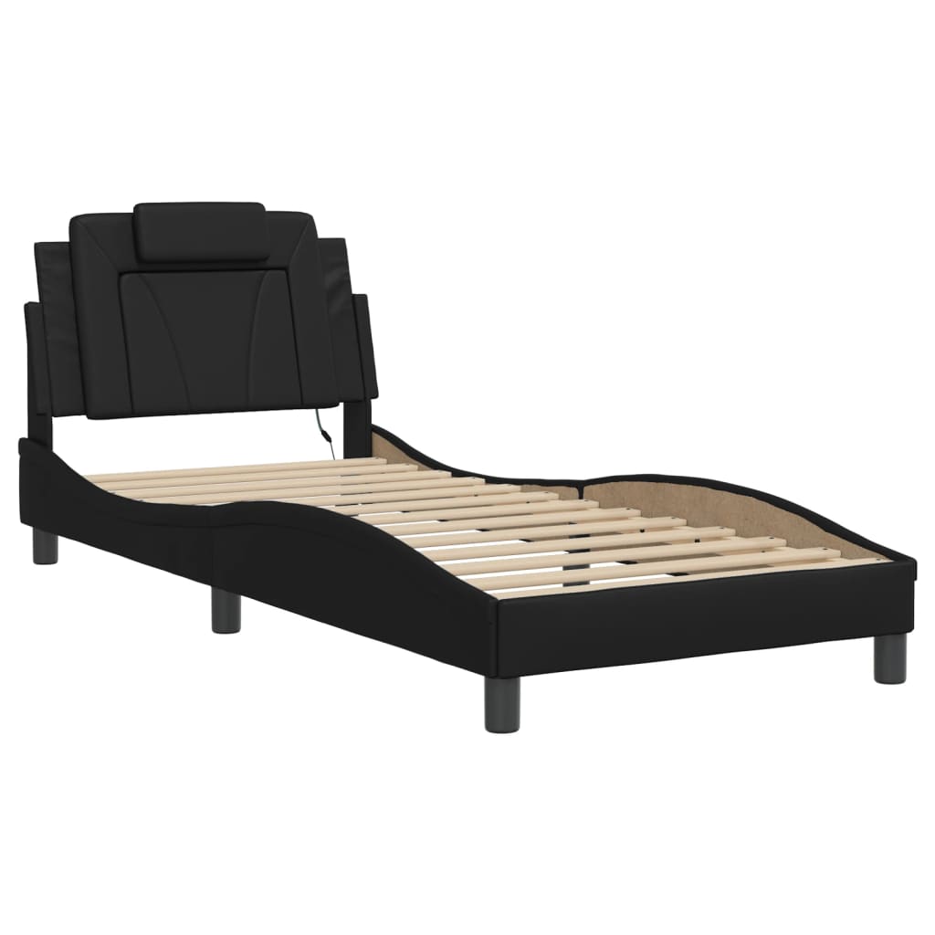 Bedframe "Viana" met LED zonder matras zwart 90x190 cm is nu te koop bij PeponiXL, paradijselijk wonen!