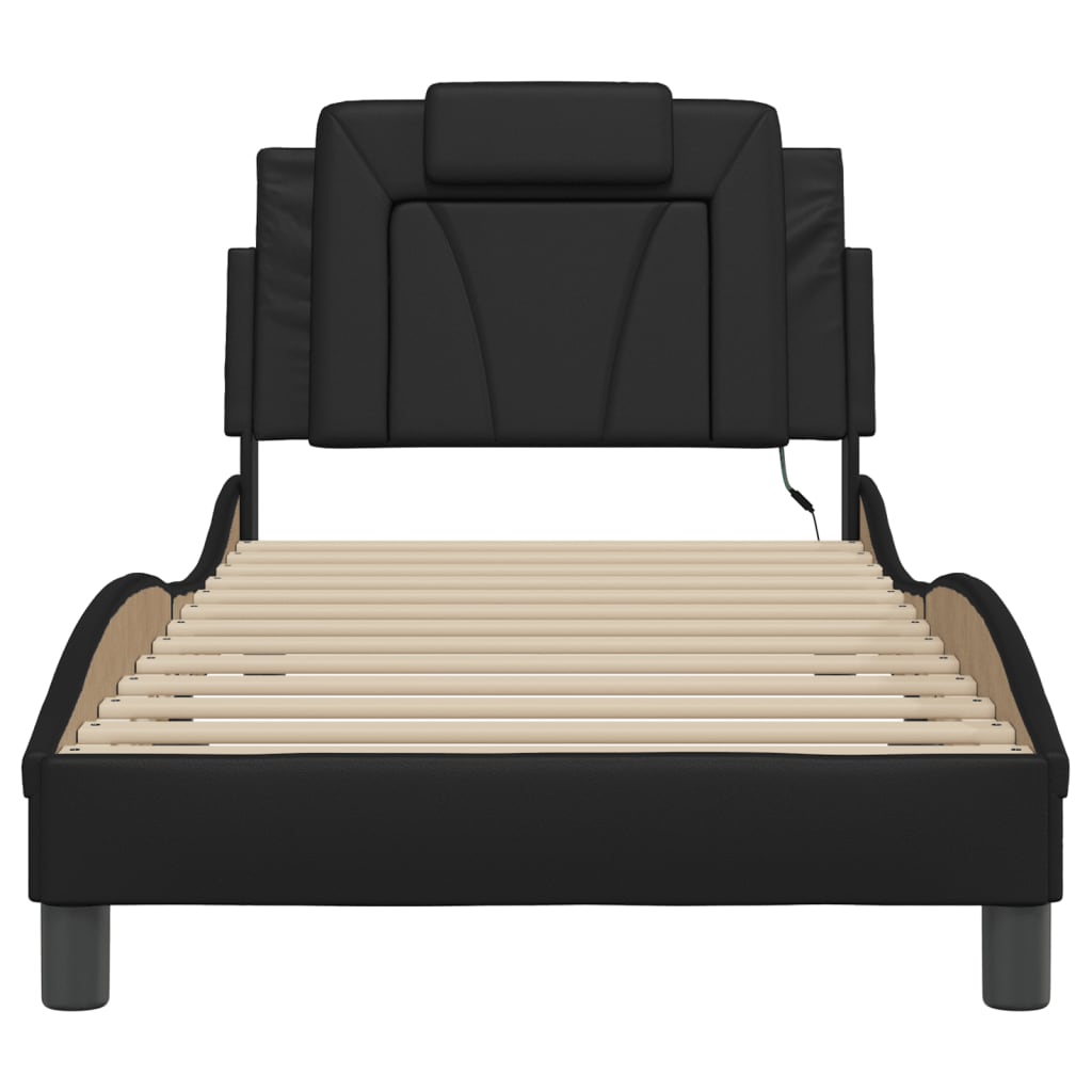 Bedframe met LED-verlichting kunstleer zwart 90x190 cm is nu te koop bij PeponiXL, paradijselijk wonen!