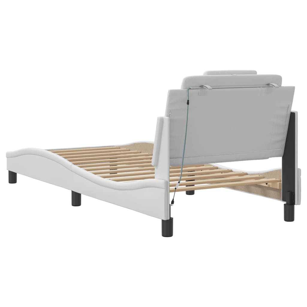 Bedframe met LED-verlichting kunstleer wit 90x190 cm is nu te koop bij PeponiXL, paradijselijk wonen!