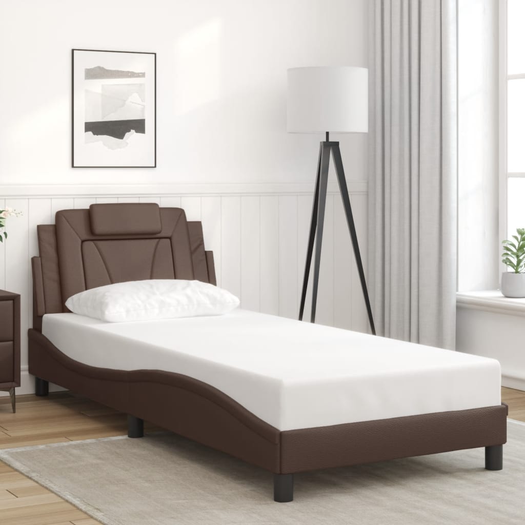 Bedframe met LED-verlichting kunstleer bruin 90x190 cm is nu te koop bij PeponiXL, paradijselijk wonen!