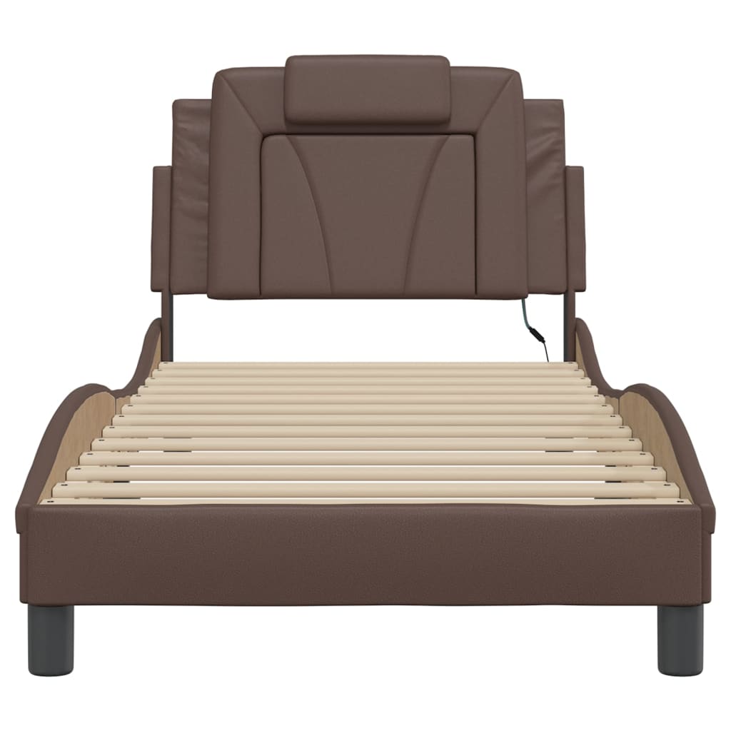 Bedframe met LED-verlichting kunstleer bruin 90x190 cm is nu te koop bij PeponiXL, paradijselijk wonen!