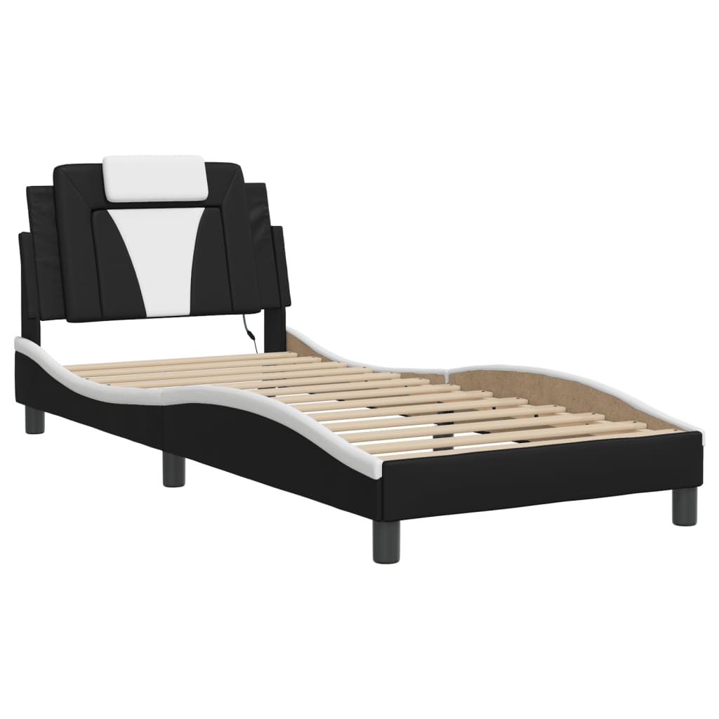 Bedframe "Viana" met LED zonder matras zwart en wit 90x190 cm is nu te koop bij PeponiXL, paradijselijk wonen!